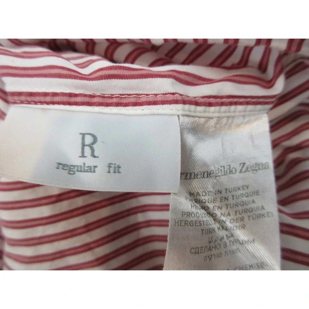 Ermenegildo Zegna Dress Shirt Mens 18 46 Red Stripe Regular Fit Cotton LS